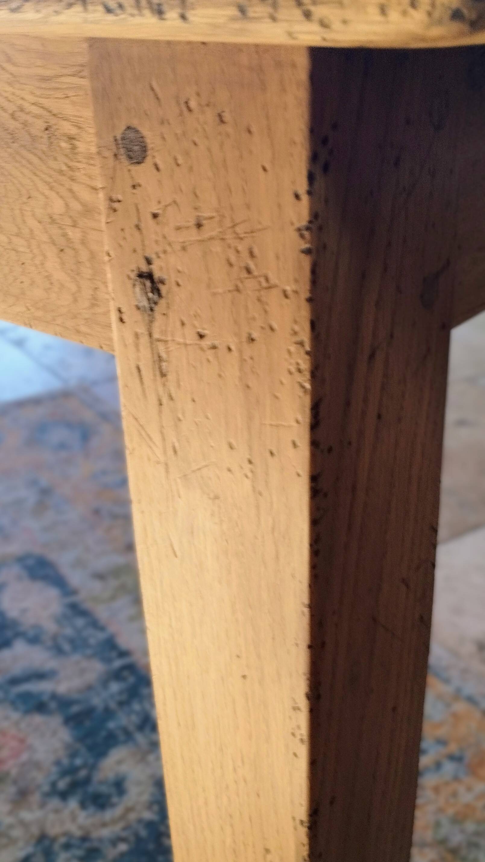 Solid oak farmhouse table with central drawer and extension