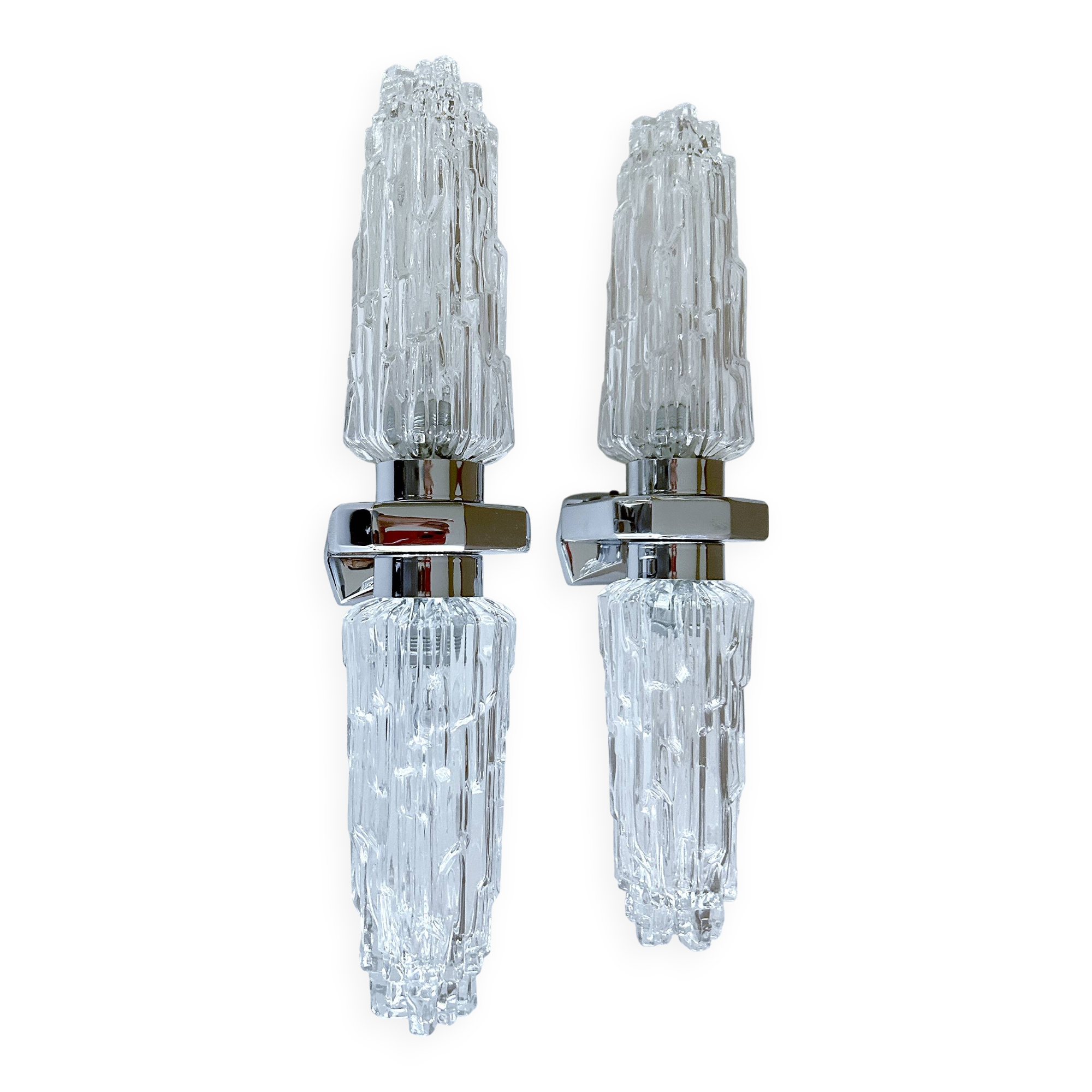 Pair of large vintage chrome glass wall lights