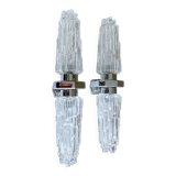 Pair of large vintage chrome glass wall lights
