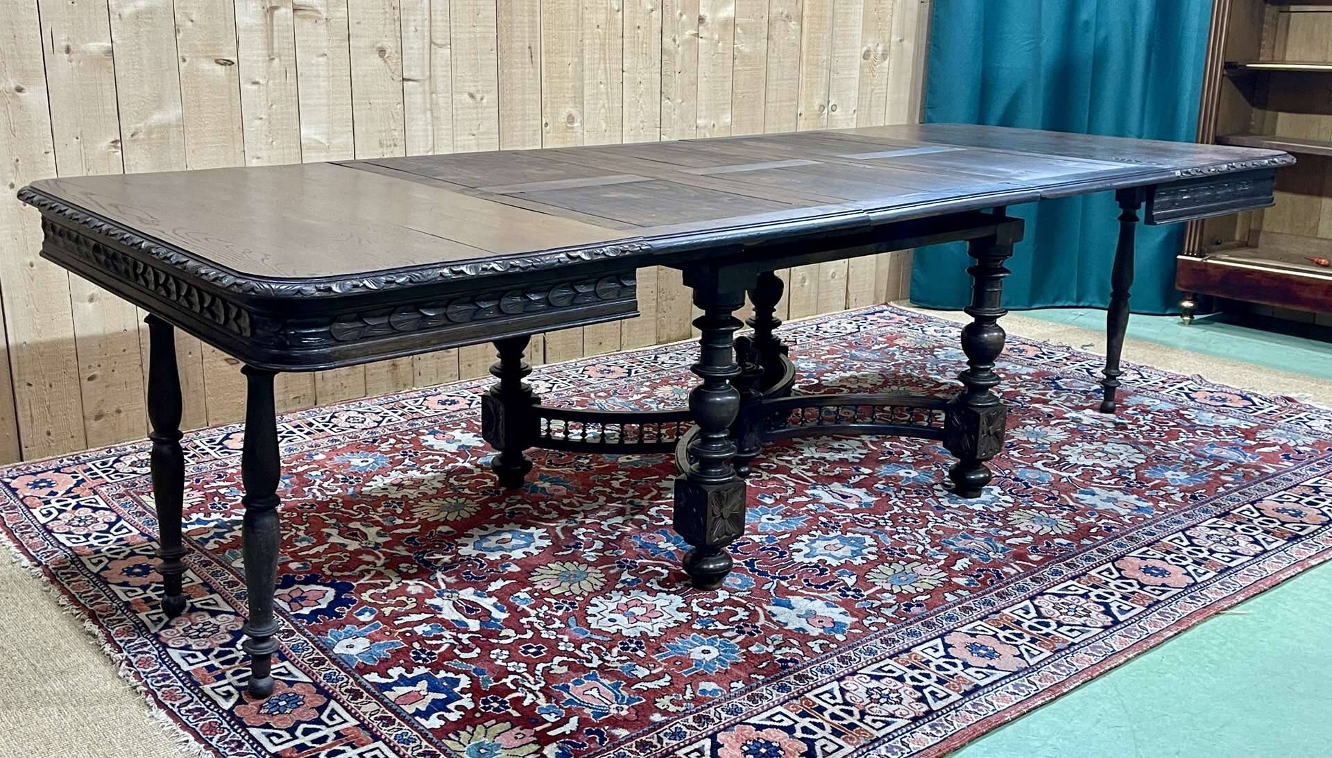 Oak dining table with beech base and 3 extensions