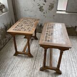 Set de deux tables bistrot en noyer et carrelage 1890