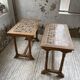 Set of two bistro tables in walnut and tiling from 1890.