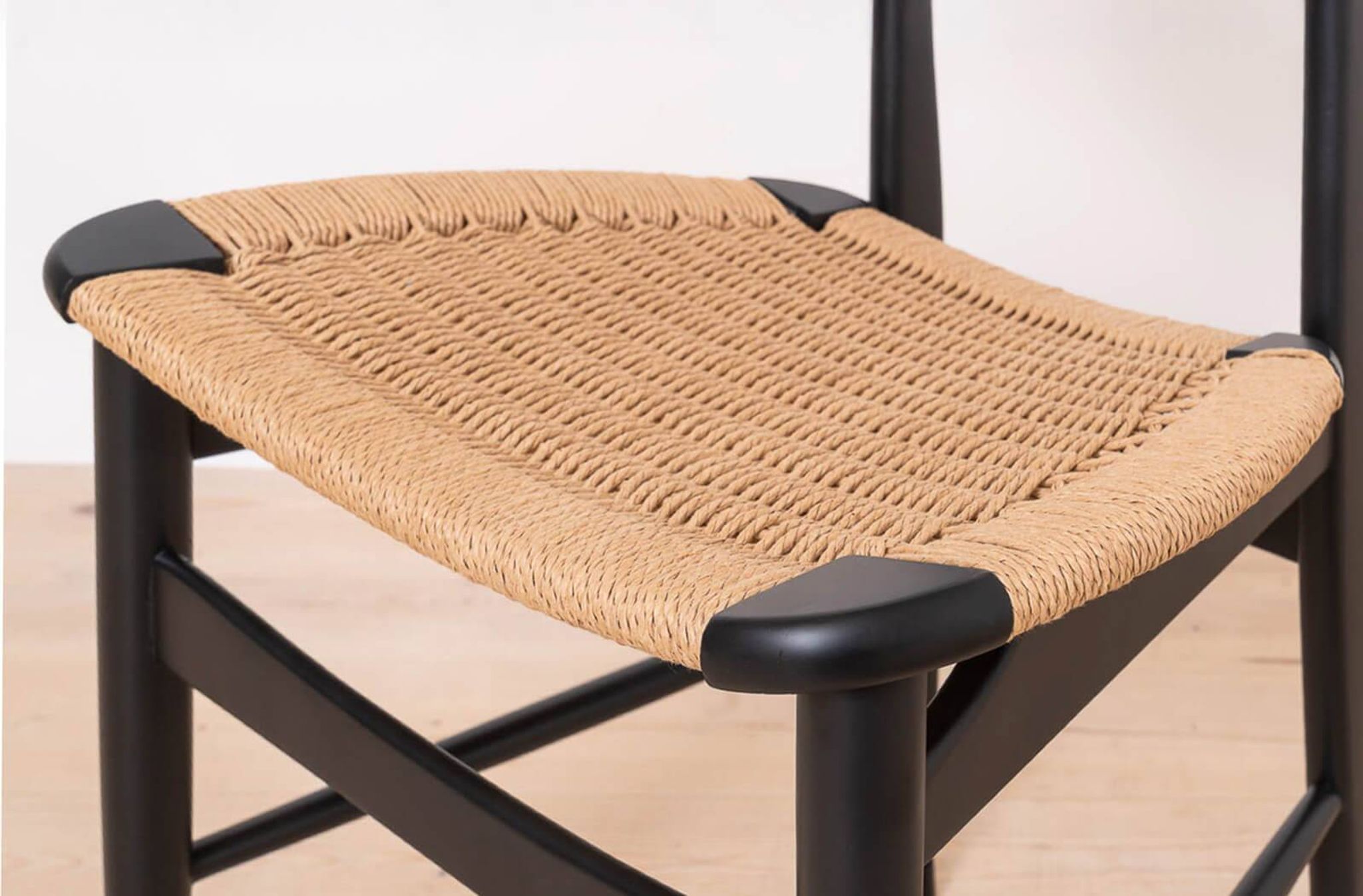 Set of 6 Scandinavian Modern Dining Chairs, Rope Seating and Backrest, 1960