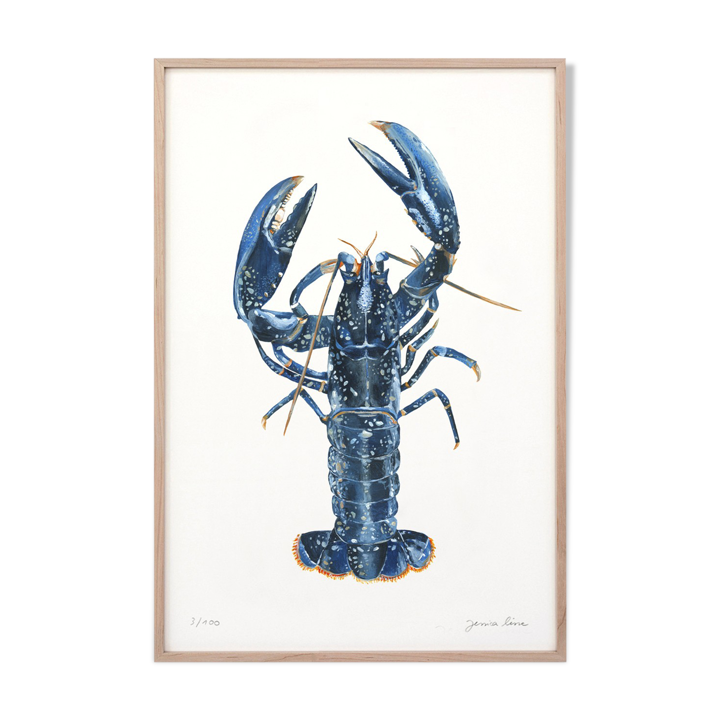 "Lucie" the blue lobster, art print 20/30cm