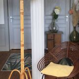 Grand lampadaire tripode rotin et bambou