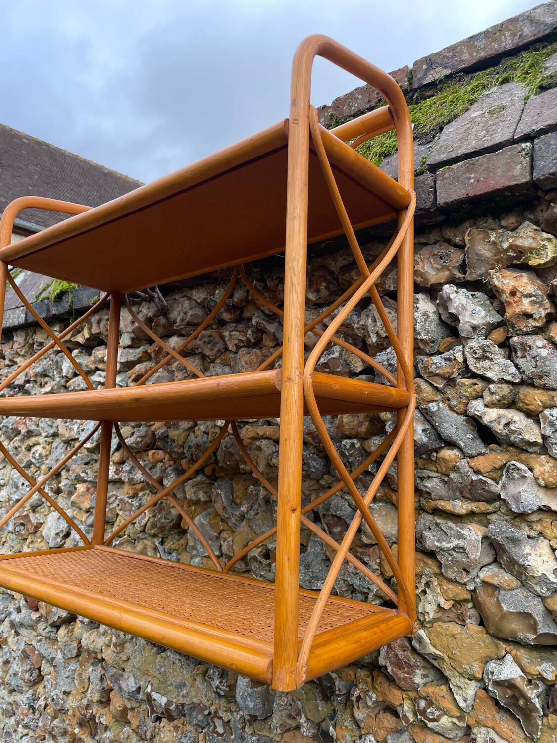 Vintage light rattan shelf 1970