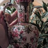 Antique hand-painted earthenware pitcher – Red and green floral decoration