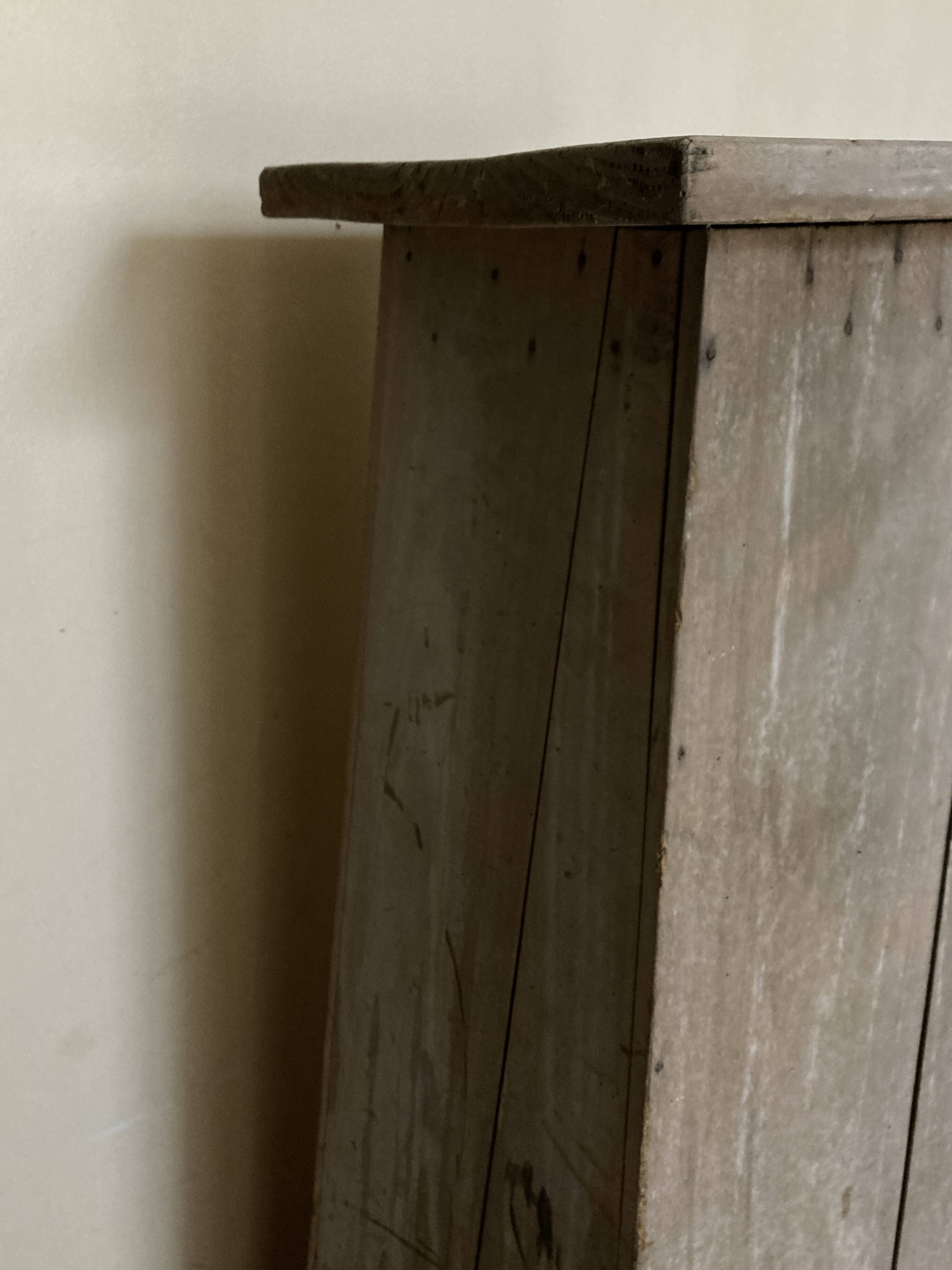 Old neo-classical workshop stool in washed wood h130cm