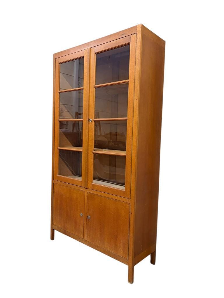 XL vintage display cabinet high in wood / cupboard / laboratory cupboard