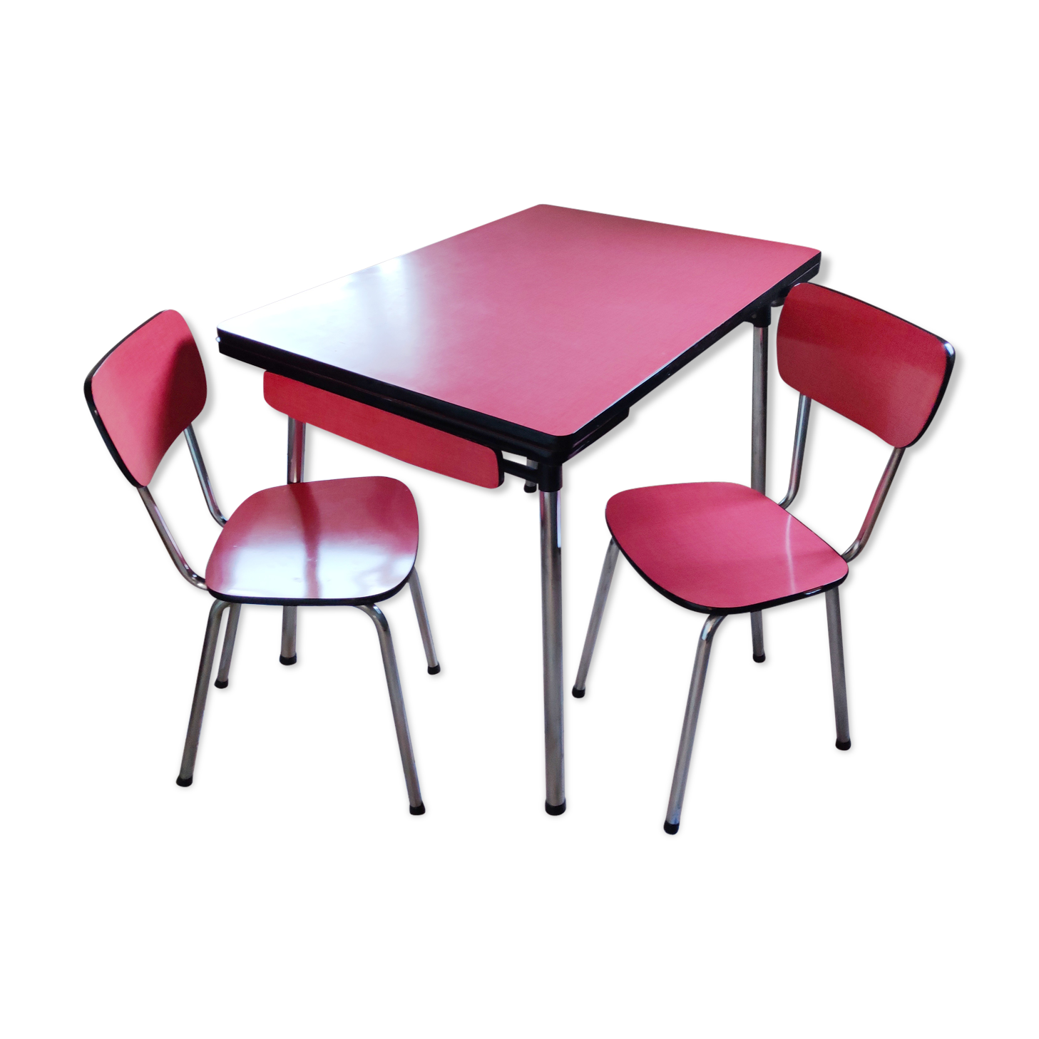 Red vintage formica table and 2 chairs