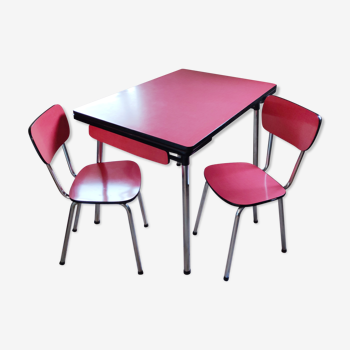 Table formica vintage rouge et ses 2 chaises