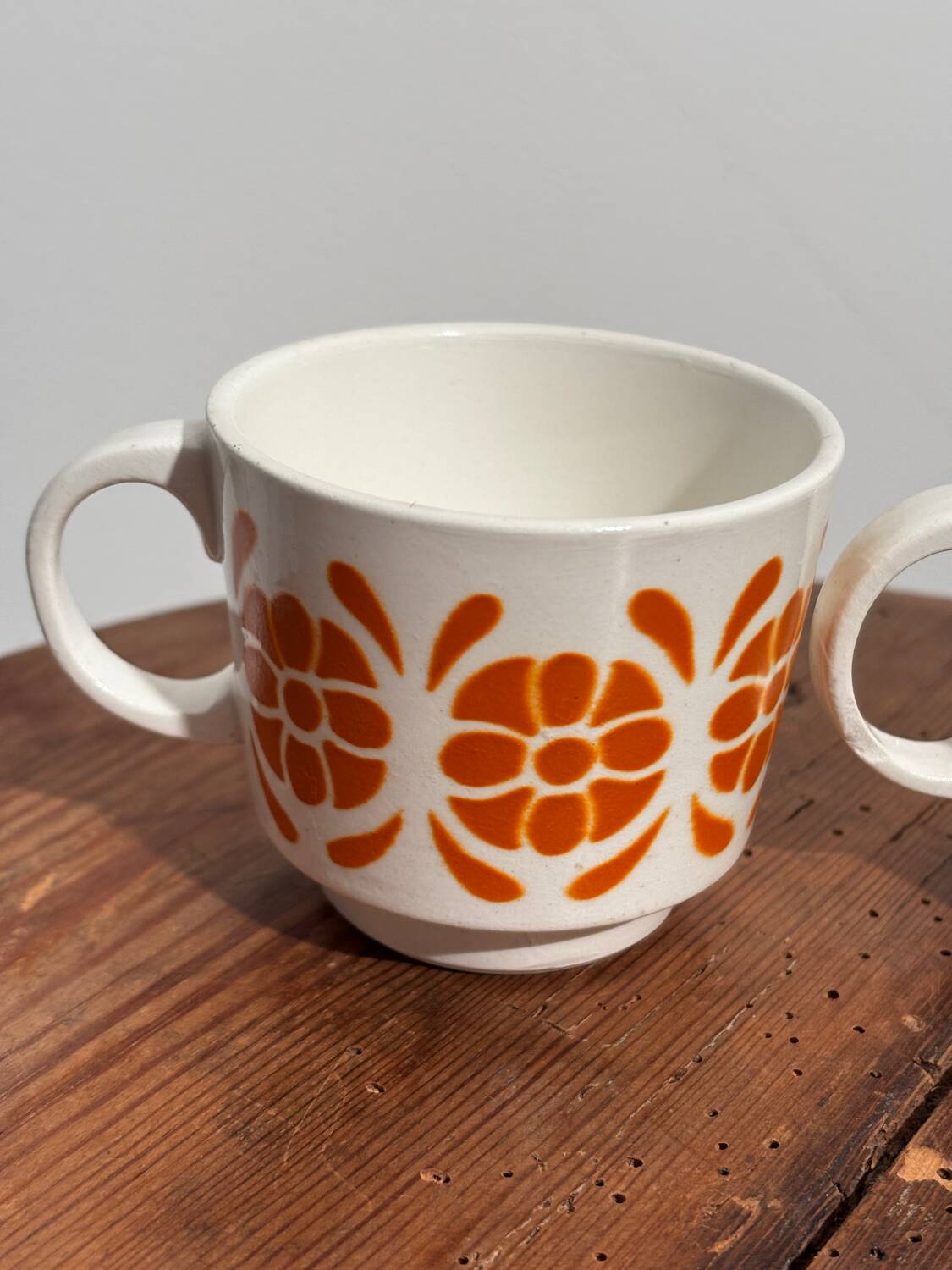 Vintage set of 4 Sarreguemines cups with orange decor