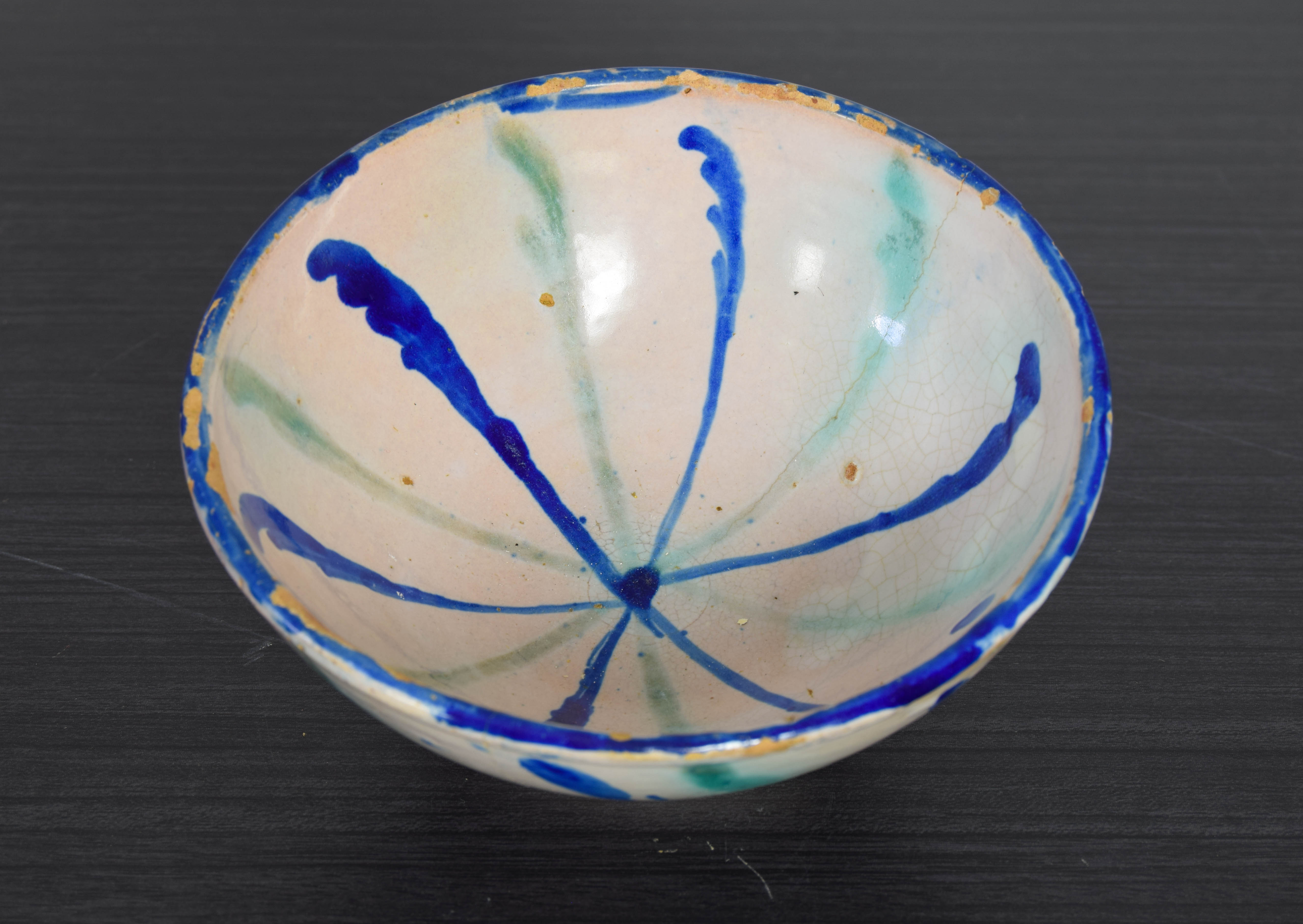 Antique Fajalauza Glazed Terracotta Ceramic Lebrillo Bowl, Granada Spain