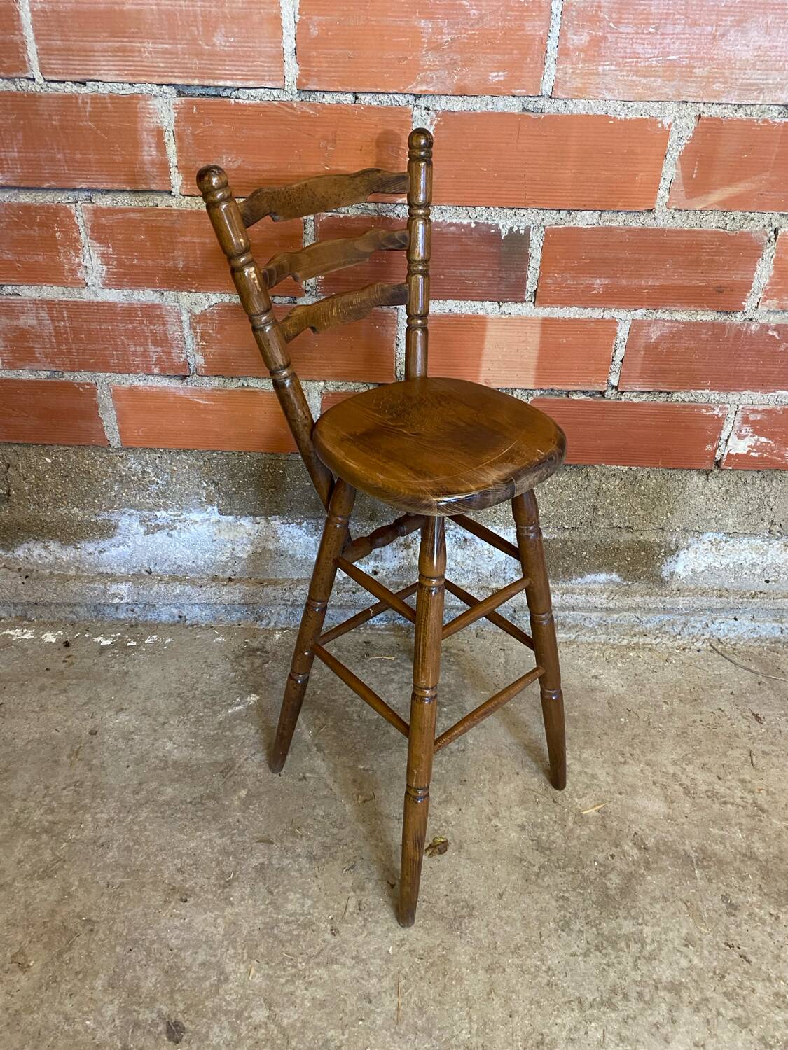 Antique vintage turned wood high bar stool