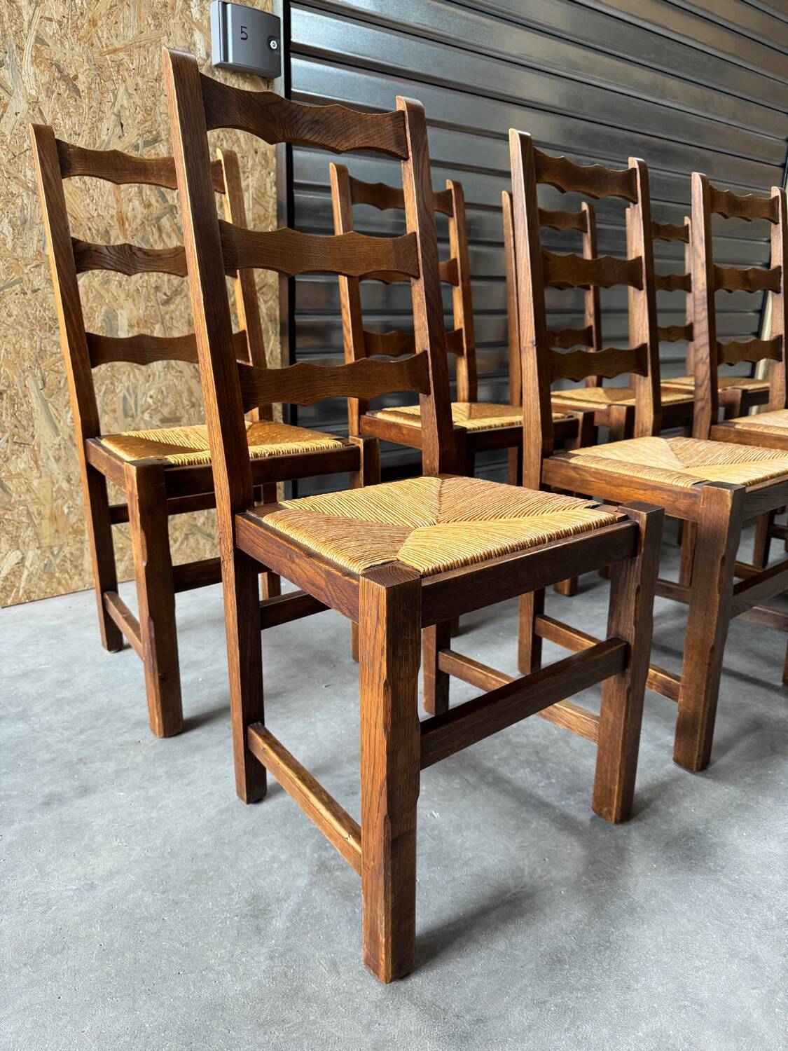 8 oak chairs with straw seats