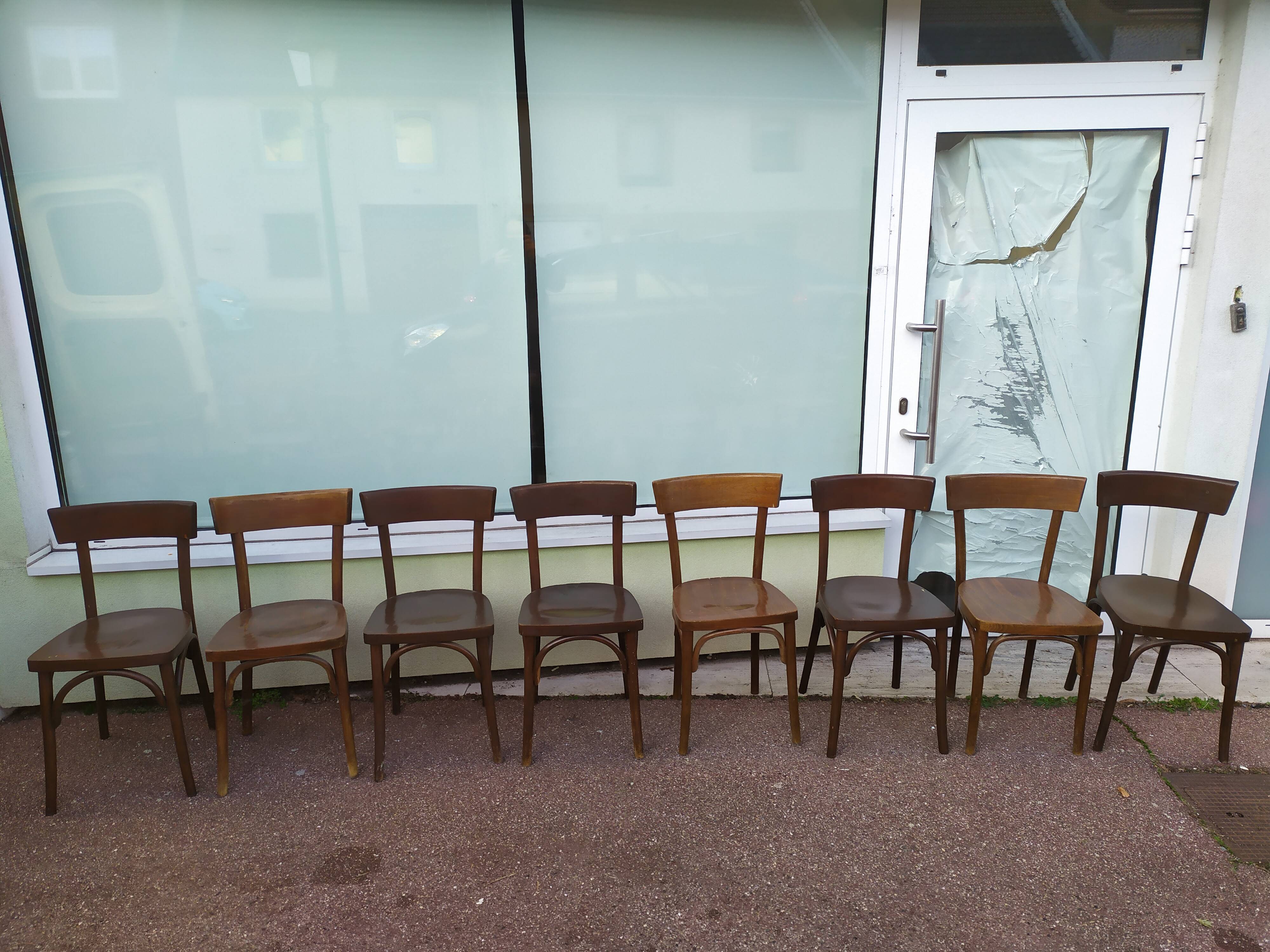 Set of 8 wooden bistrot bar chairs - vintage