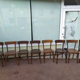 Set of 8 wooden bistrot bar chairs - vintage