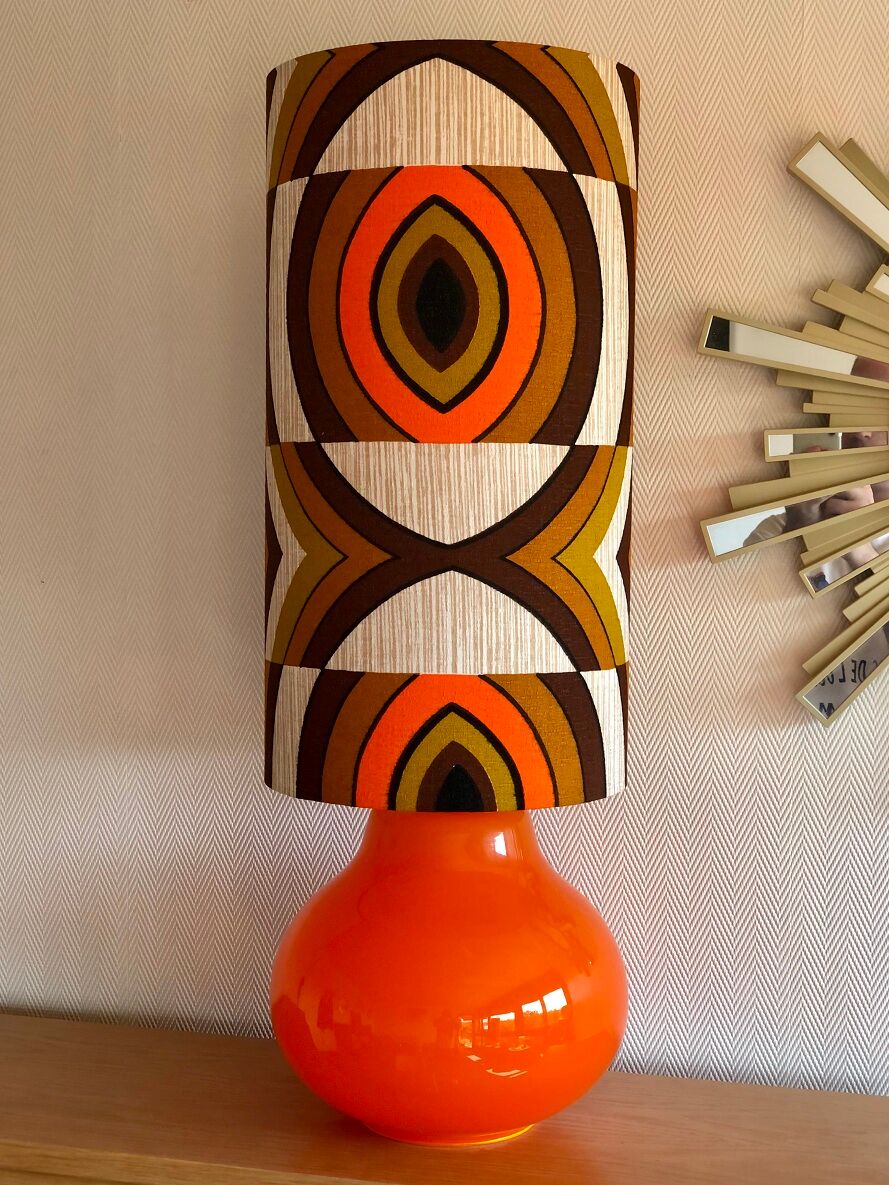 Orange opaline table lamp and vintage fabric