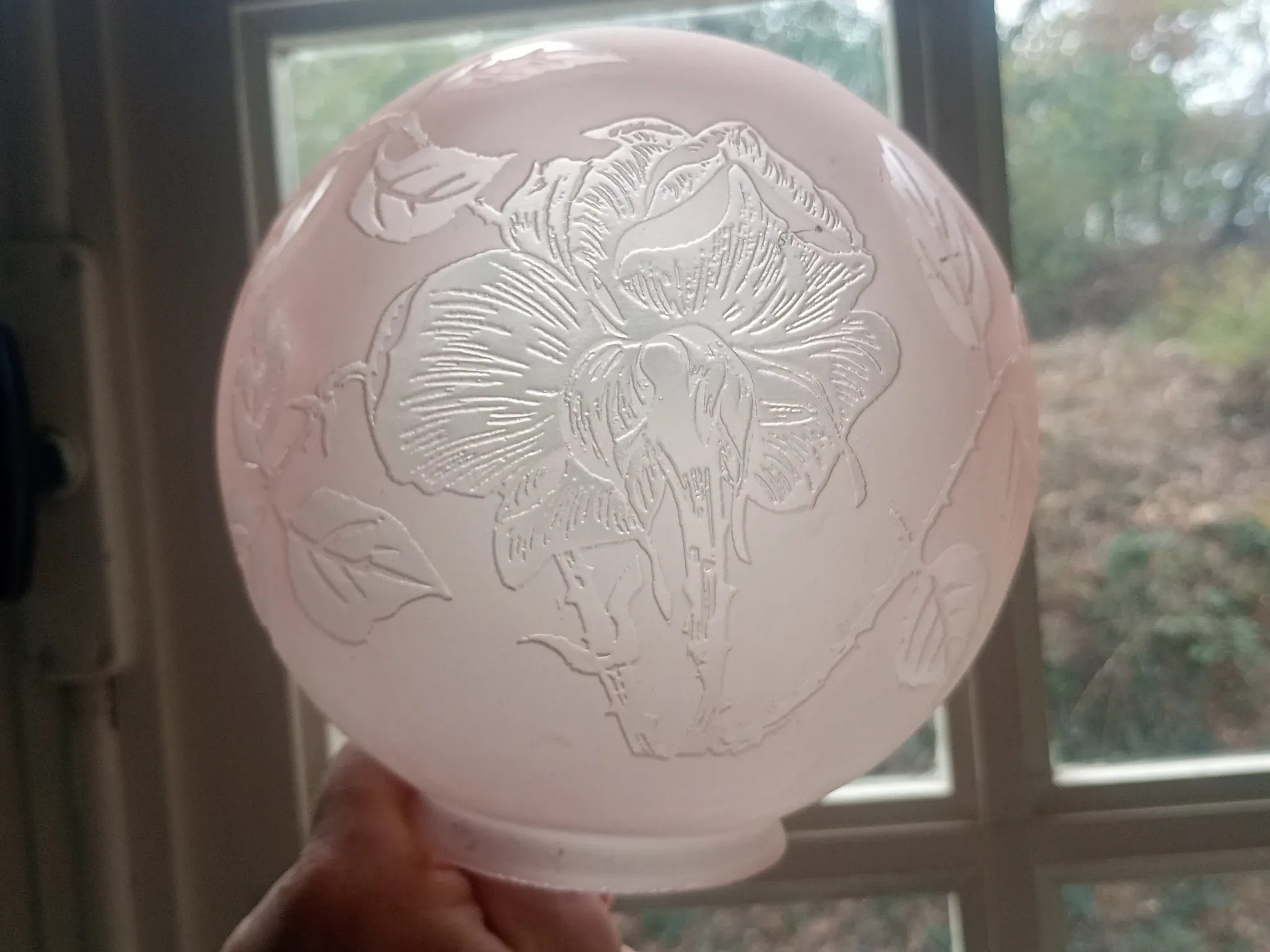 Sprat - frosted pink glass with pink flowers for chandelier lamp circa 1920