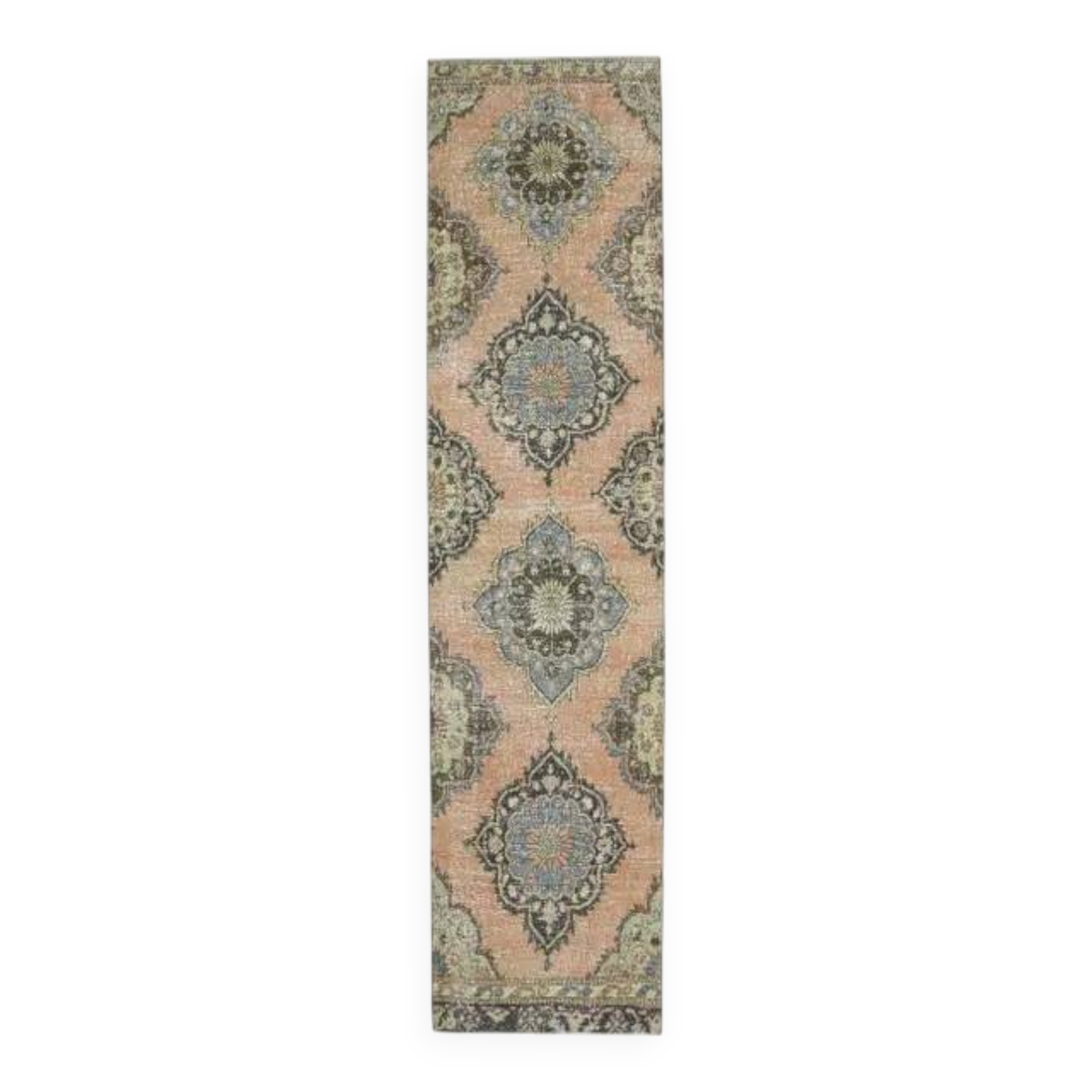 Vintage Turkish Oushak Handmade Wool Cotton Orange Runner 81x345