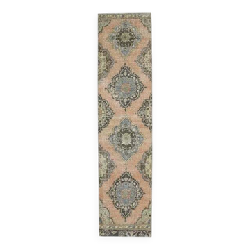Vintage Turkish Oushak Handmade Wool Cotton Orange Runner 81x345