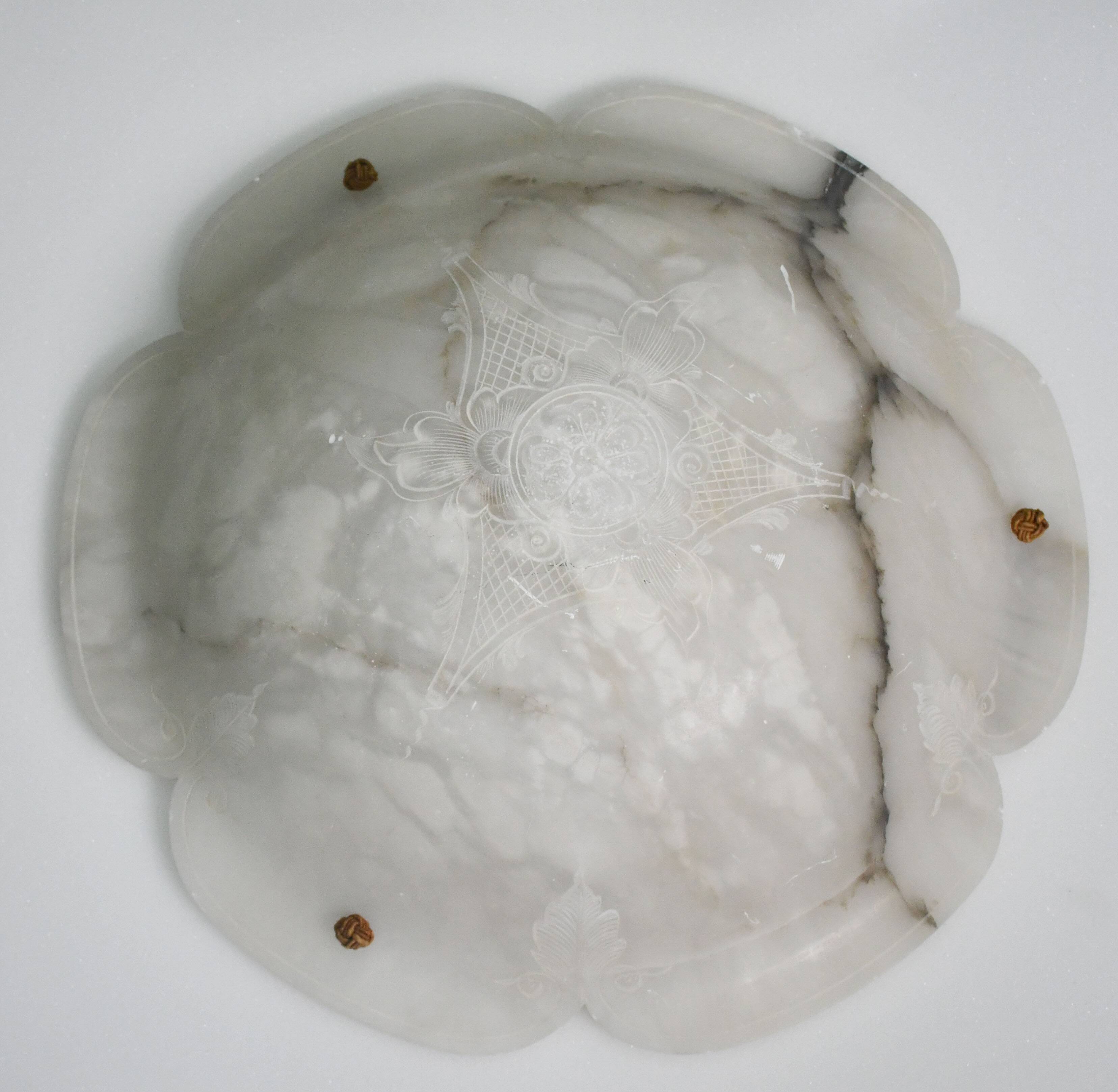 Great design extra large size Art Deco white alabaster chandelier, 1950s