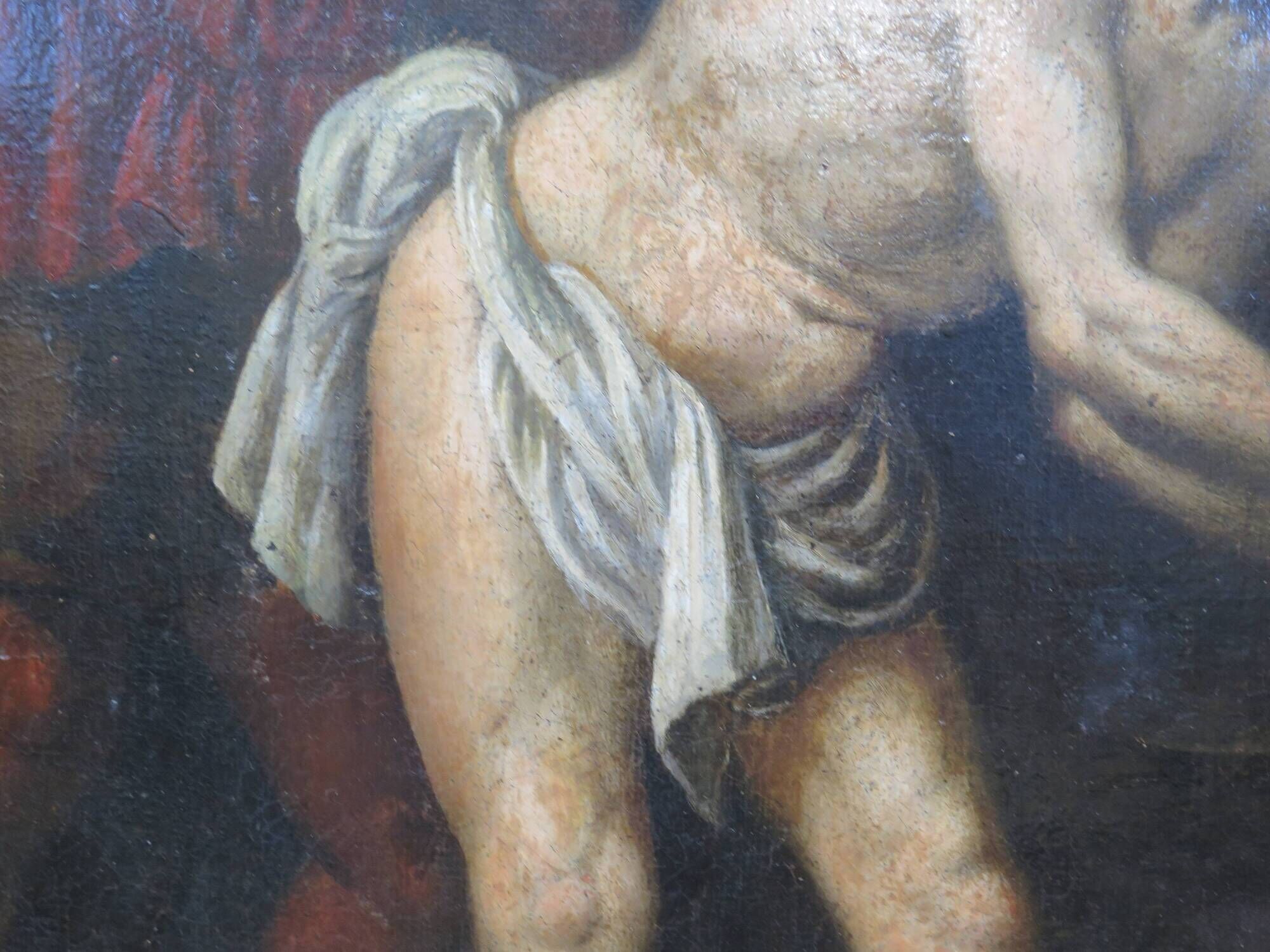 Antique painting Flagellation of Christ with early XIX gilded wooden frame