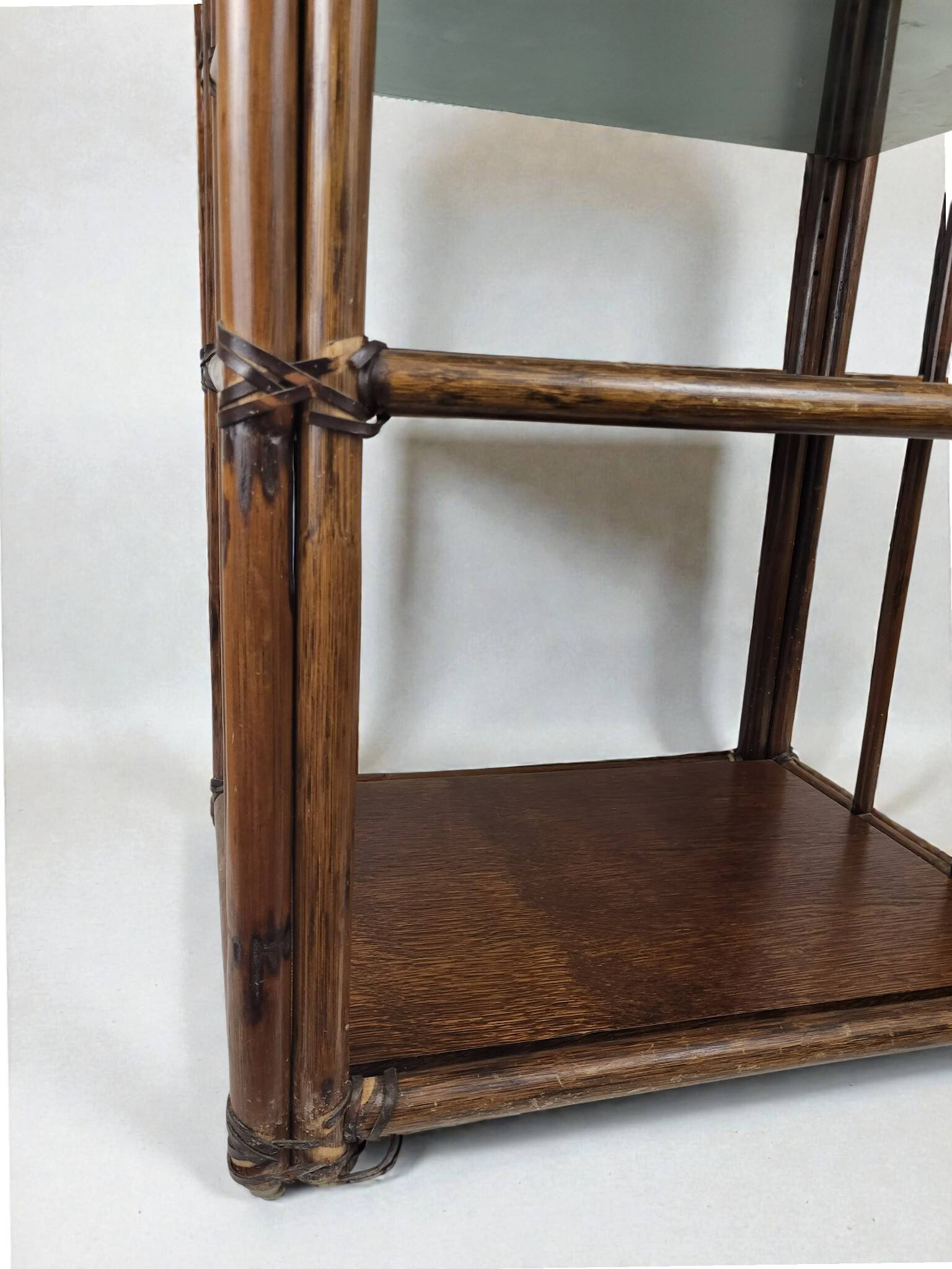Bamboo shelf with smoked glass, 1970s
