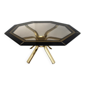 Octagonal Dining Table Black Lacquer with Brass Inserts, 1980
