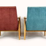 Restored Mid-Century Pink & Turquoise Beech Armchairs, 1960s, Set of 2