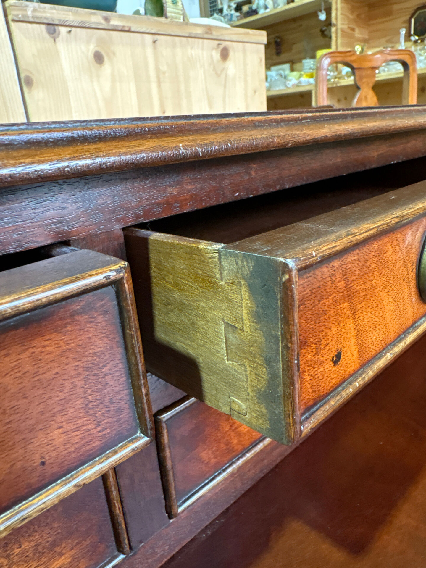 English mahogany sideboard with numerous drawers – sliding top