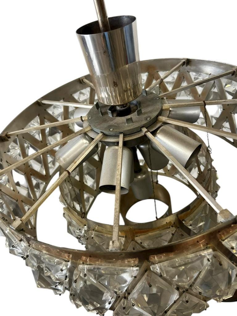 Vintage XL glass chandelier / Kinkeldey pendant light