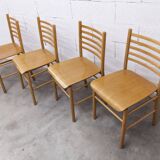 Danish ensemble transformable table 114 cm / 154 + 4 modernist chairs from the 1970s