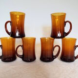 6 amber glass tea cups
