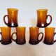 6 amber glass tea cups