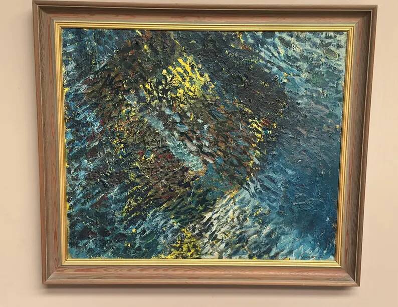 Grande huile sur toile suédoise originale – « Composition » par Valter Gibson