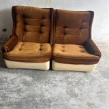 Canapé modulable 4 places Airborne années 1970 — Coussins en velours marron et coque en ABS crème