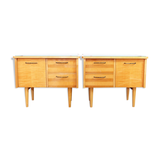 Pair of bedside 60s maple plate