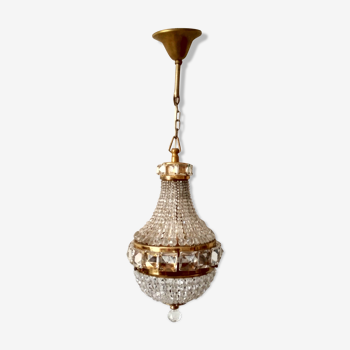 Chandelier, brass pendant lamp pearls and diamonds in cut glass & crystal