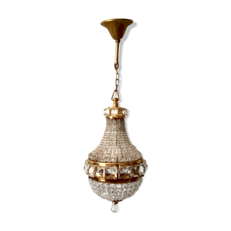 Chandelier, brass pendant lamp pearls and diamonds in cut glass & crystal
