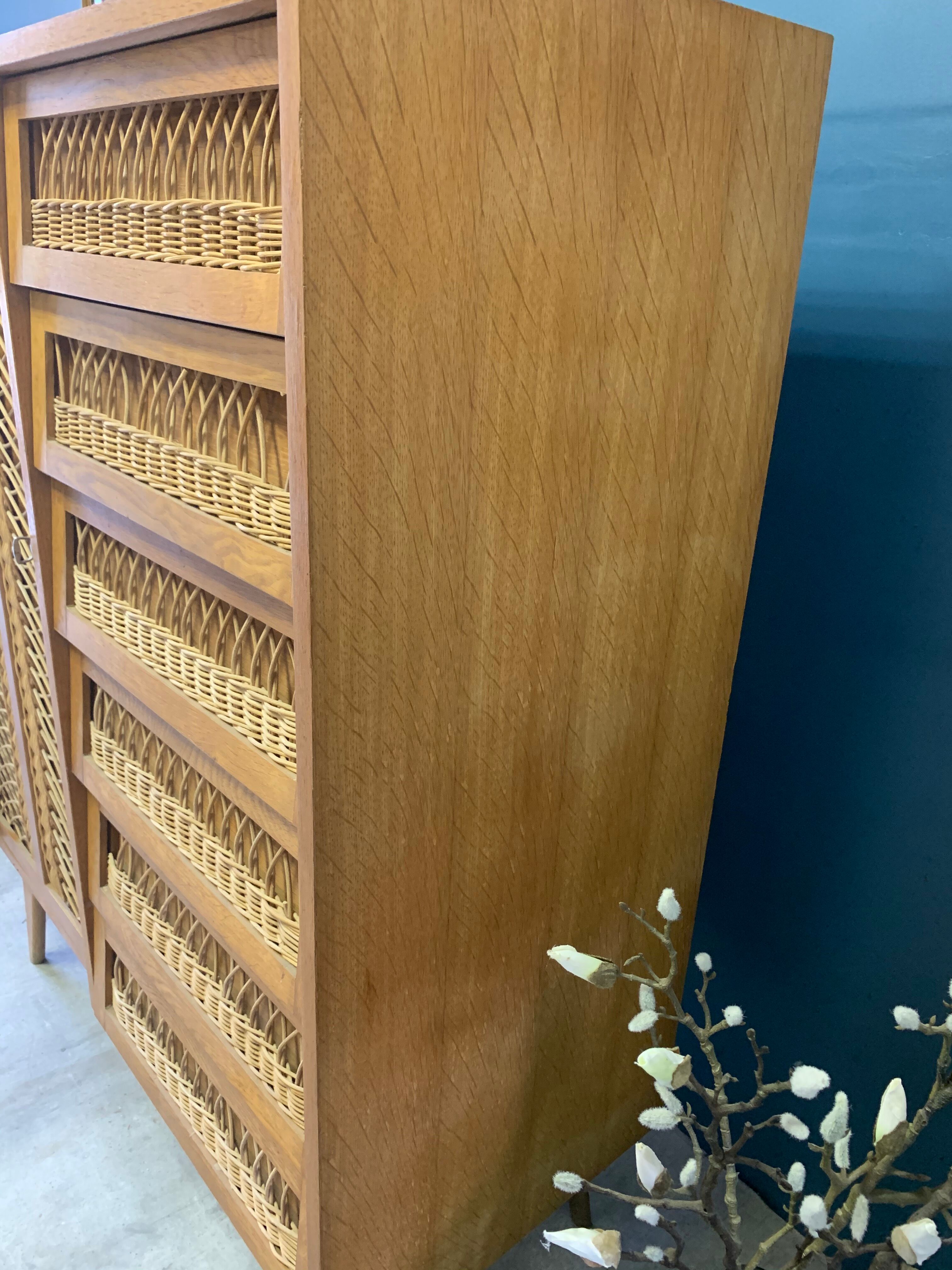 Vintage wood/wicker cabinet