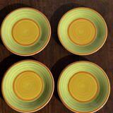 Set of 4 Italian ceramic plates in green, orange, and yellow splashes D20.