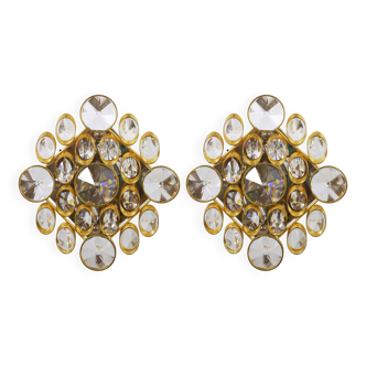 Brass and crystal wall sconces Palwa Ernst Palme, Sciolari style, 1970s.