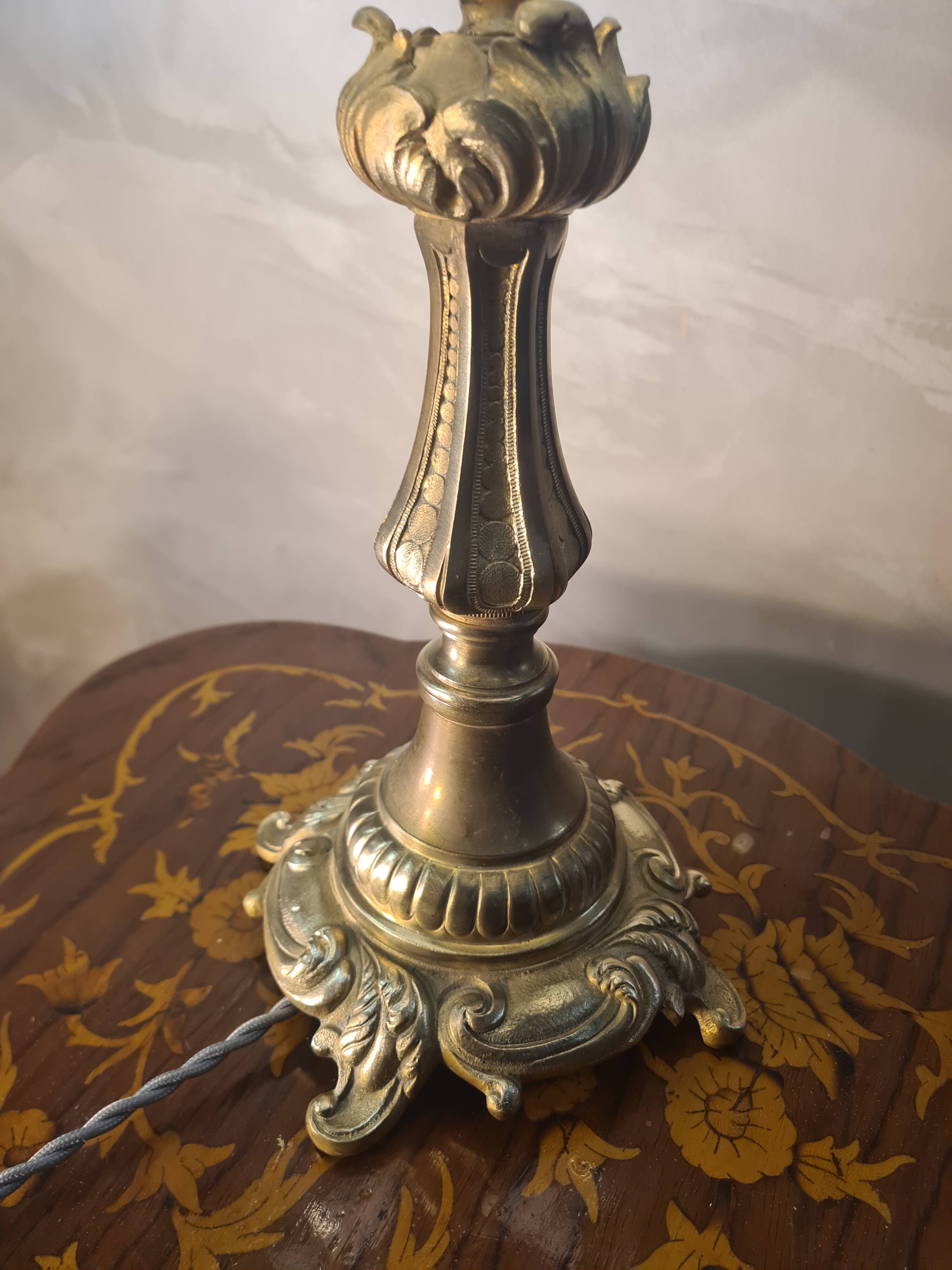 antique bronze floor lamp from the 19th century in superb condition with a beautiful iris glass shade