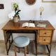Vintage bamboo and wood rattan desk