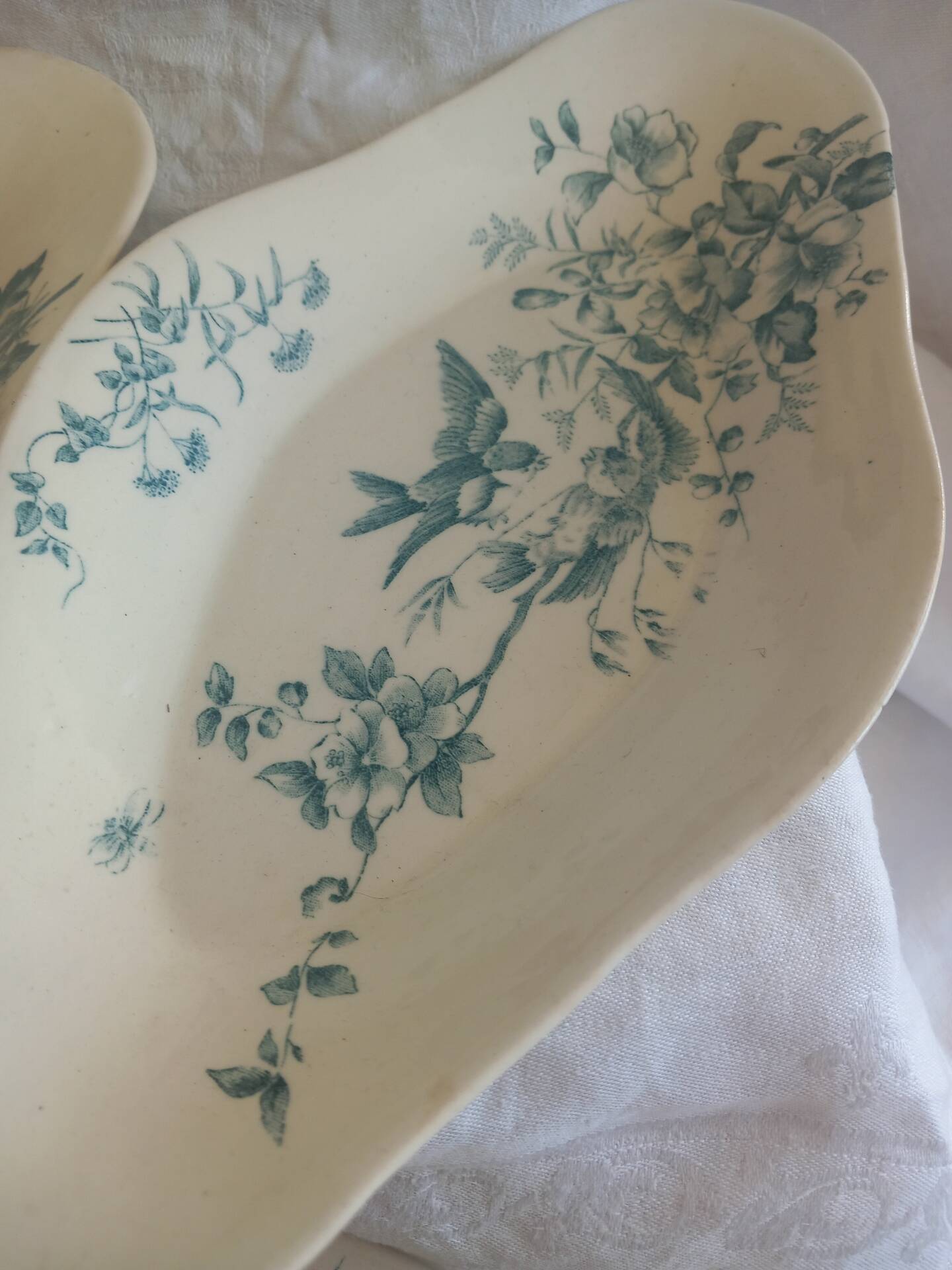Antique 19th Century French Longwy Mignon Ironstone Dinner Service – Blue Green