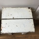 Stools, patinated wooden bedside tables