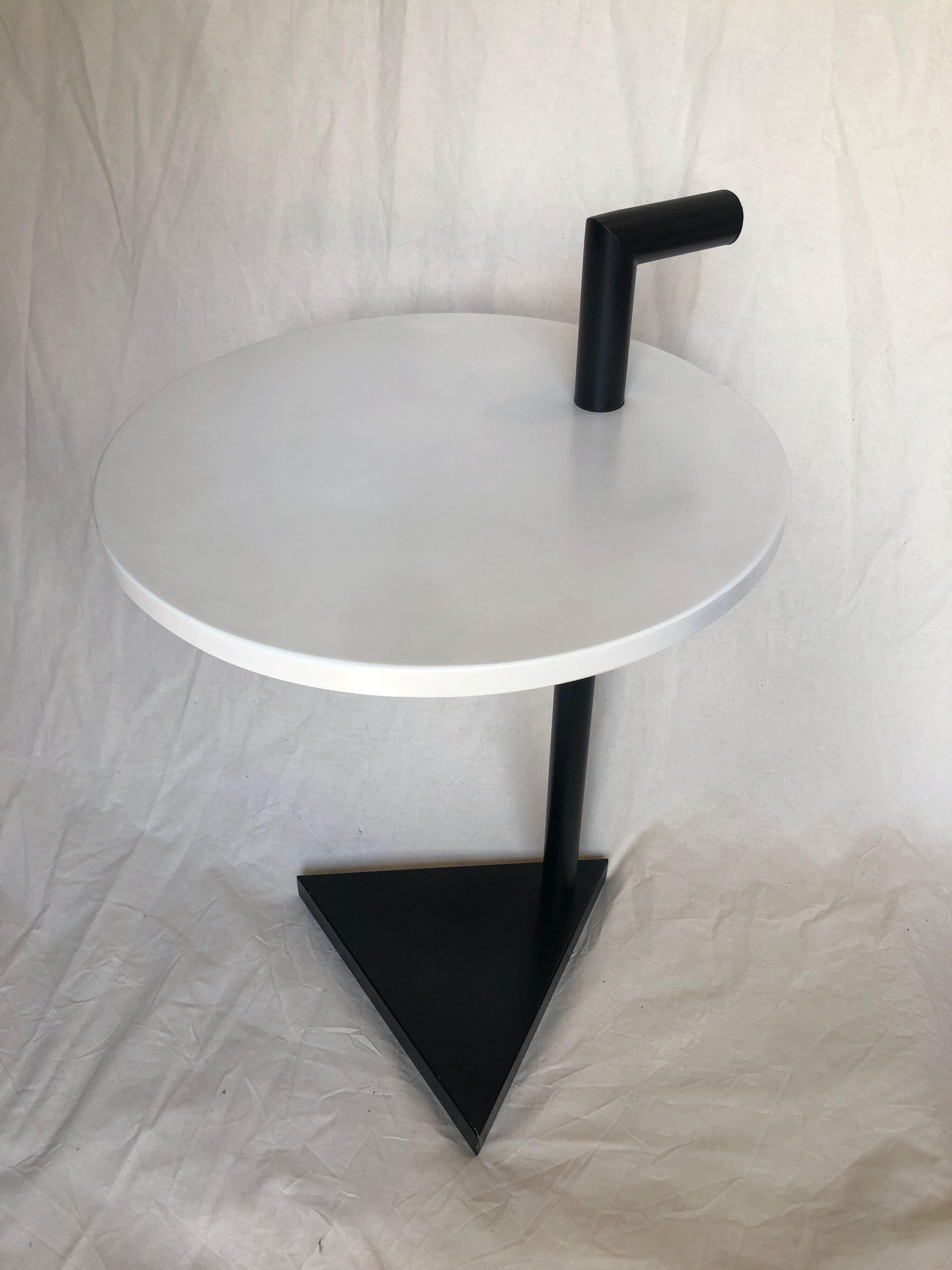 80s side table, black & white geometric shapes