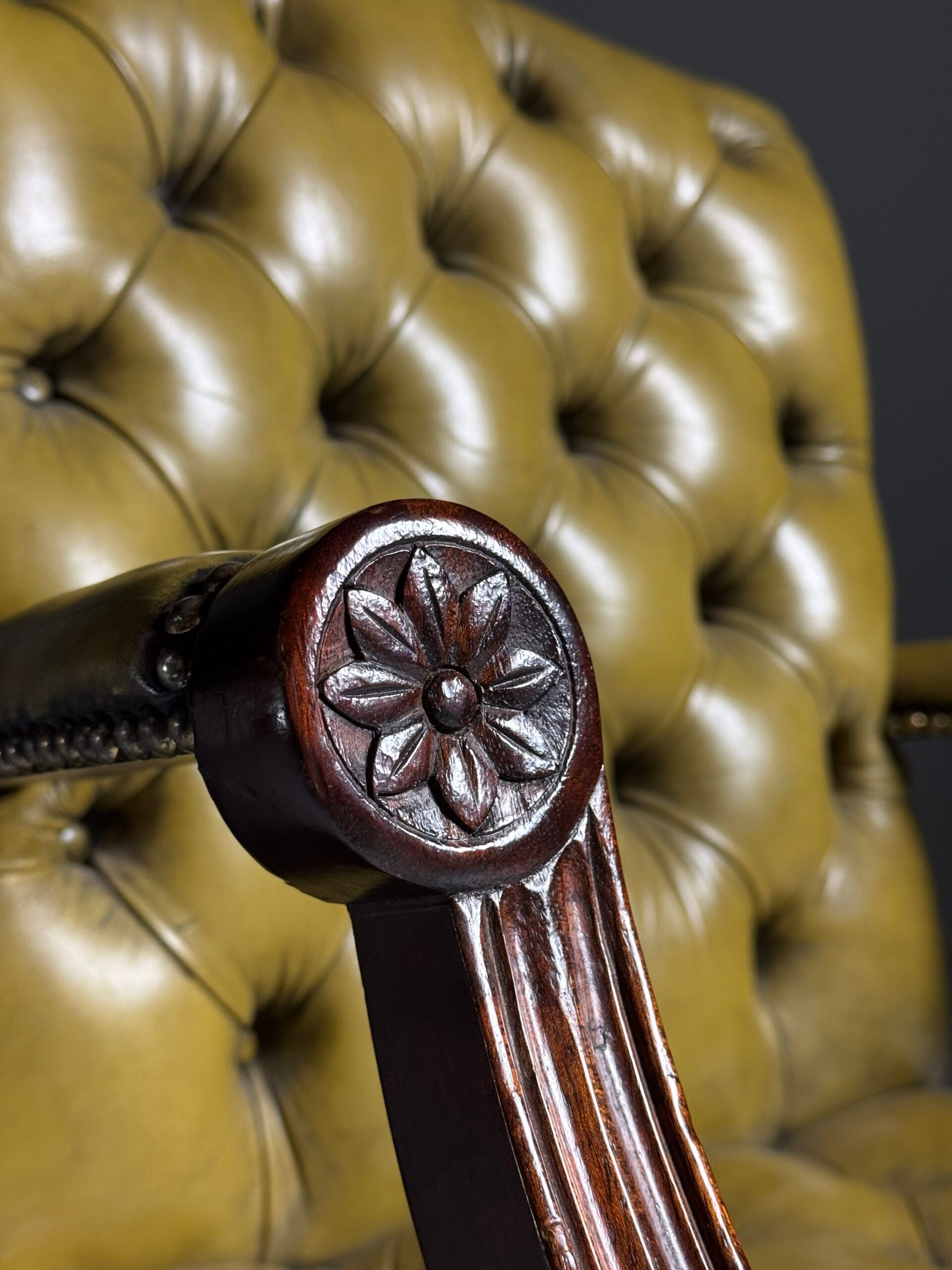 Green leather tufted office chair