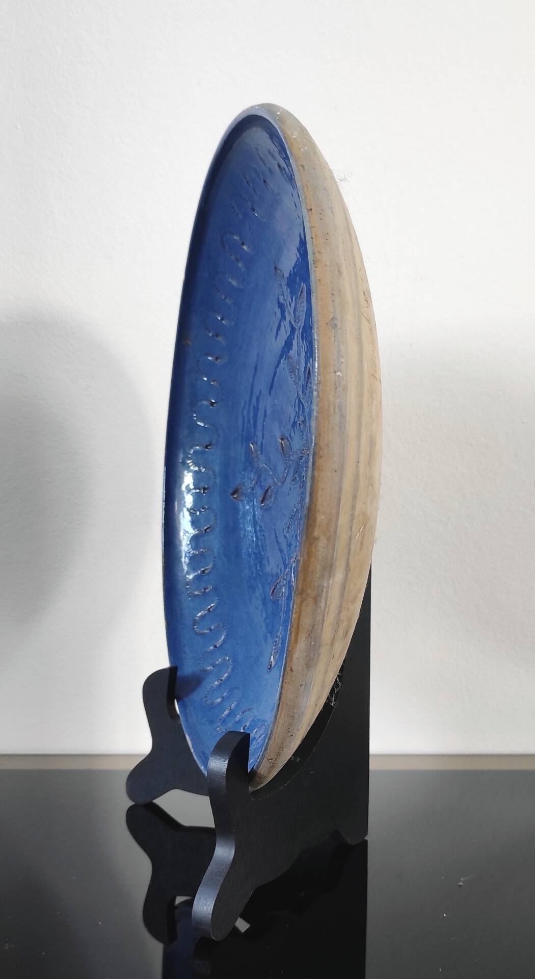 Vintage cobalt blue glazed stoneware plate